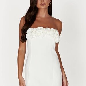 Meshki White Strapless Dress with Rose Accents